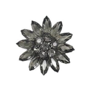 Weiss Signed Vintage Gray & Clear Rhinestone Floral Brooch
